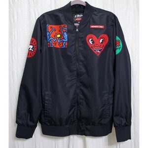Keith Haring Members Only Black Windbreaker Jacket Full Zip Men's Pop Art Size S